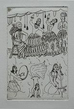 Gravure originale c1990 K. Parviz Perse Danse orientale salon de musique fête