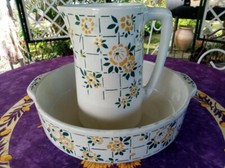 Service de Toilette Broc et Cuvette Porcelaine Opaque Gien Modèle 5004 Art Déco