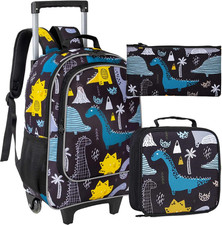 Dinosaur Kids Rolling Backpack with Wheels - 3 Piece School Bag Set