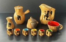 Grandjean Jourdan Vallauris: lot divers pièces service Faux Bois  années 50/60