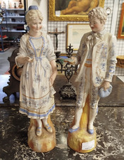 Paire STATUES Sculpture Couple BISCUIT XXeme Decoration Homme Femme 24MAG 13/08