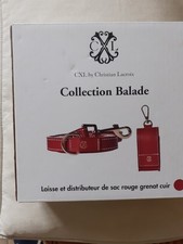 Laisse et ditributeur de sac déjections en cuir rouge grenat