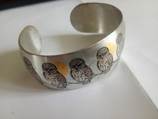 REED & BARTON Damascène - bracelet manchette 9 CHOUETTE au clair de lune - métal