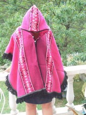 Poncho adulte mélange laine alpaca / alpaga ethnique chaud Equateur ROSE FUCHSIA