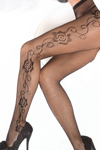 Collant résille noir fleur - noir,