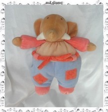 Doudou Peluche Eléphant Beige Rose Saumon Bleu Nounours