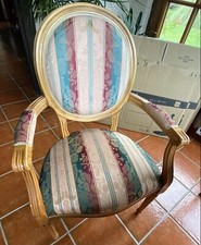 fauteuil de bureau ancien Style Louis Philippe avec Rayures Bordeaux Corail Vert