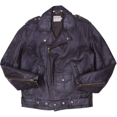Blouson moto cuir - , marron