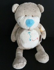 *. DOUDOU PELUCHE BENGY OURS GRIS BLEU HORLOGE PENDULE BLEU ROUGE BLANC TBE