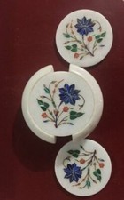 Marbre Coaster Set Demi Précieux Pierres Inlay Travail Artisanat Décor Maison