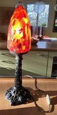 LAMPE DE BUREAU FER FORGÉ PÂTE DE VERRE OBUS TULIPE ART DÉCO
