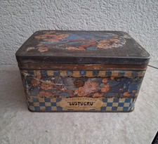 LUSTUCRU ANCIENNE BOITE PUBLICITAIRE ART NOUVEAU TOLE LITHO DAMIER 1920 FLEURS