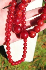 Antique French Cherry Amber Bakelite Beaded Necklace Graduated Round Beads 100gr