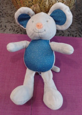 B4G / doudou peluche souris grise bleu LUC ET LEA