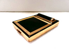 Ancien poudrier et rouge à lèvres en métal doré et laque noire (Made in France)