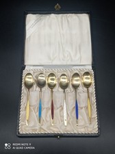 Coffret 6 Petites cuillère Moka en argent massif vermeil Meka Sterling Danemark.