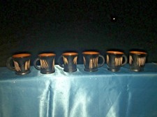 Vintage CHINESE Bamboo Design Wood Sake Hot Tea Glasses Mugs Cups SET of 6 ❤️j8