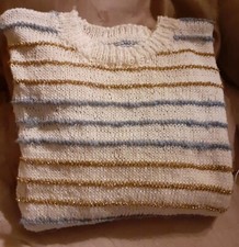 Pull Anny Blatt 2024 Coton Modèle  MARIE  Bleu  Blanc or Rayé ⚜️🐇💙