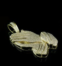 1.80 CT Brillant Imitation Diamant Mains Priantes Pendentif 14K or Jaune Plaqué