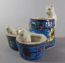 MOUTARDIER 3 CHATS SET A CONDIMENTS CERAMIQUE EMAILLEE EMAUX DE LOUVIERE 454-D