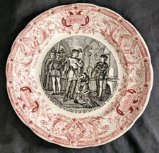Assiette Parlante Digoin Sarreguemines N°4 Jeanne d'Arc Chinon Pieds Roi, Rose