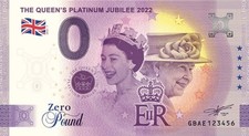 Billet Souvenir 0 Pounds 0 Pound Queen Platinum Jubilee Elisabeth II