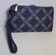 Nwot Michael Kors Empire Logo Bleu Adele Double Fermeture Éclair Téléphone Étui
