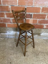 Tabouret de Bar Haut Ancien Bois Tourné Vintage #C637