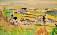 Grande aquarelle village - , "village