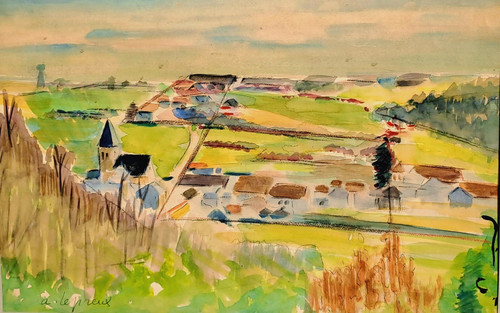 Grande aquarelle village - grande,
