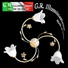 Plafonnier classique ivoire or 3 L. lampe de plafond verres albâtre blanc DINA