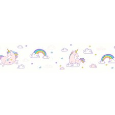 Bordure Papier Peint Licorne & Arc-en-Ciel pour Chambre D'Enfants – Rose, Blanc