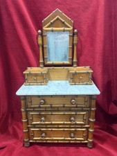 RARE JOUET ANCIEN - MEUBLE DE TOILETTE Bambou  Marbre POUPÉE ANCIENNE