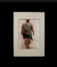 Tableau ancien aquarelle portrait femme de dos à attribuer