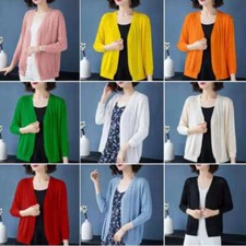 Femme Découpe Cardigan Tricot Ouvert Avant Châle Protection Soleil Hauts Mince