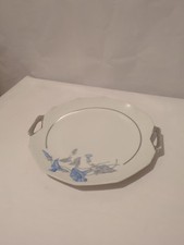 assiette ancienne à anses grès GR France fleurs bleues art déco