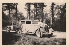 Y424 Ancienne petite Photographie d'une voiture ancienne avec remorque