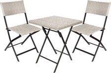 Meubles Bistro Set Rotin Salon de Jardin Balcon Beige Table Chaises Pliable