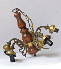 Ancien Lustre / Luminaire en Bois 5 branches