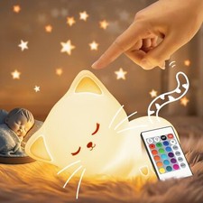 Veilleuse pour enfant - Jouet chat - 16 couleurs - Télécommande - Rechargeabl...