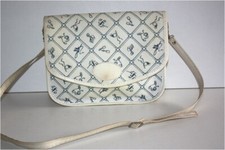 Sac Besace Vintage Toile Enduite Imprimée Motifs Equitation Bandoulière BE