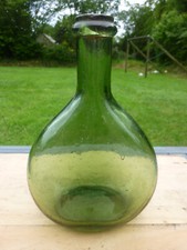 flasque bouteille gourde plate ancienne verre soufflé pontil glass flask 19ème