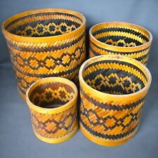 Lot de 4 paniers en osier tressé artisanal - Décoration bohème vintage