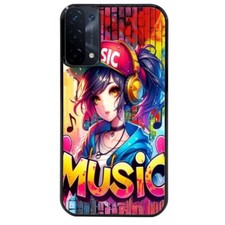 Coque noire pour Oppo A54 5G et A74 5G anime manga et music