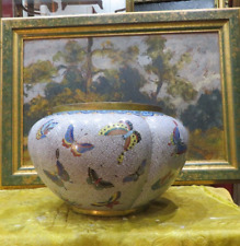 ancien gros vase cache pot bronze cloisonné styl chinois asiatique XIXe papillon