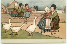 Ethel Parkinson - Oies s'approchant d'un jeune couple - 6197