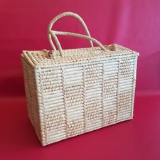Grand panier carré picnic / courses / plage en raphia tressée valise