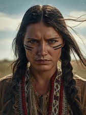 Photo A4 guerrière Lakota Sioux au regard intense dans la plaine – 1248