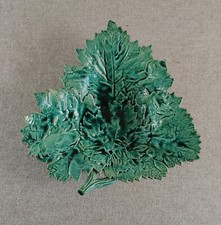 MAGNIFIQUE FEUILLE VIDE POCHE EN EN FAIENCE BARBOTINE DE RUBELLES APRÈS 1855