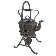 Bouilloire Ancienne en Cuivre et Laiton avec Support et Brûleur à Alcool